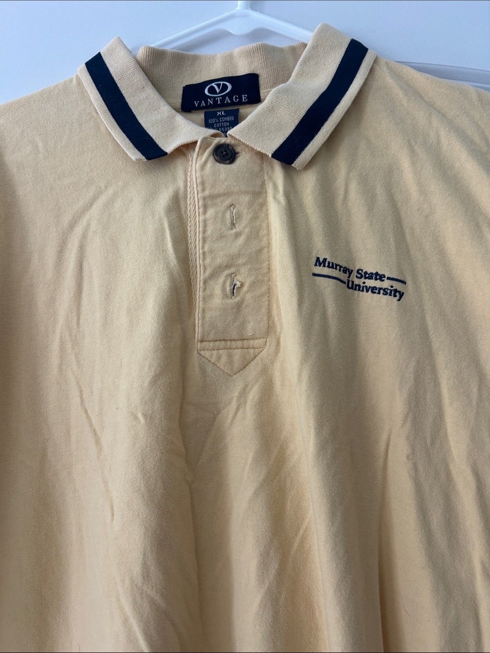 Vantage Men's Cream Polo with Navy Trim — Murray State University Embroidered